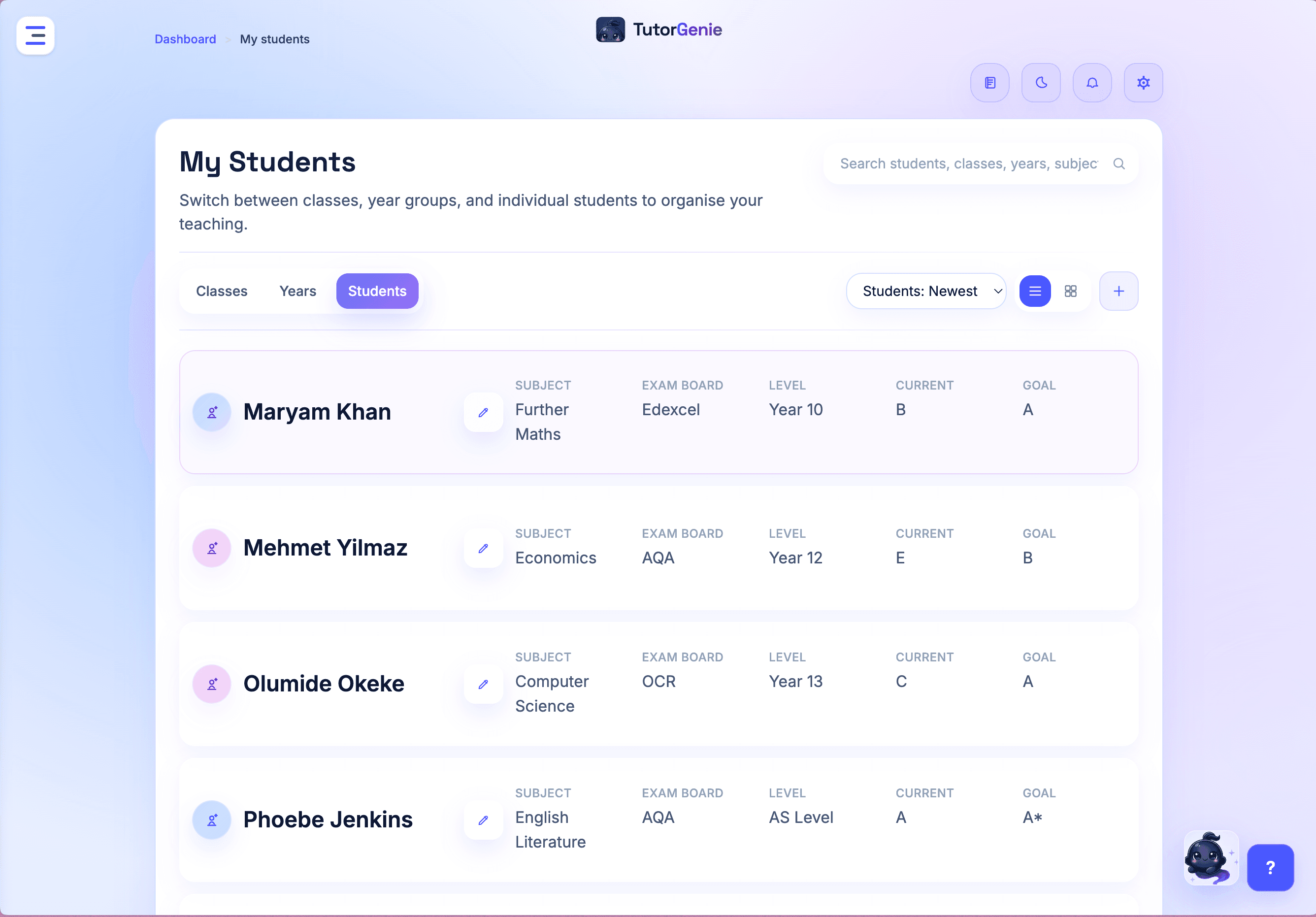 Add your students and classes